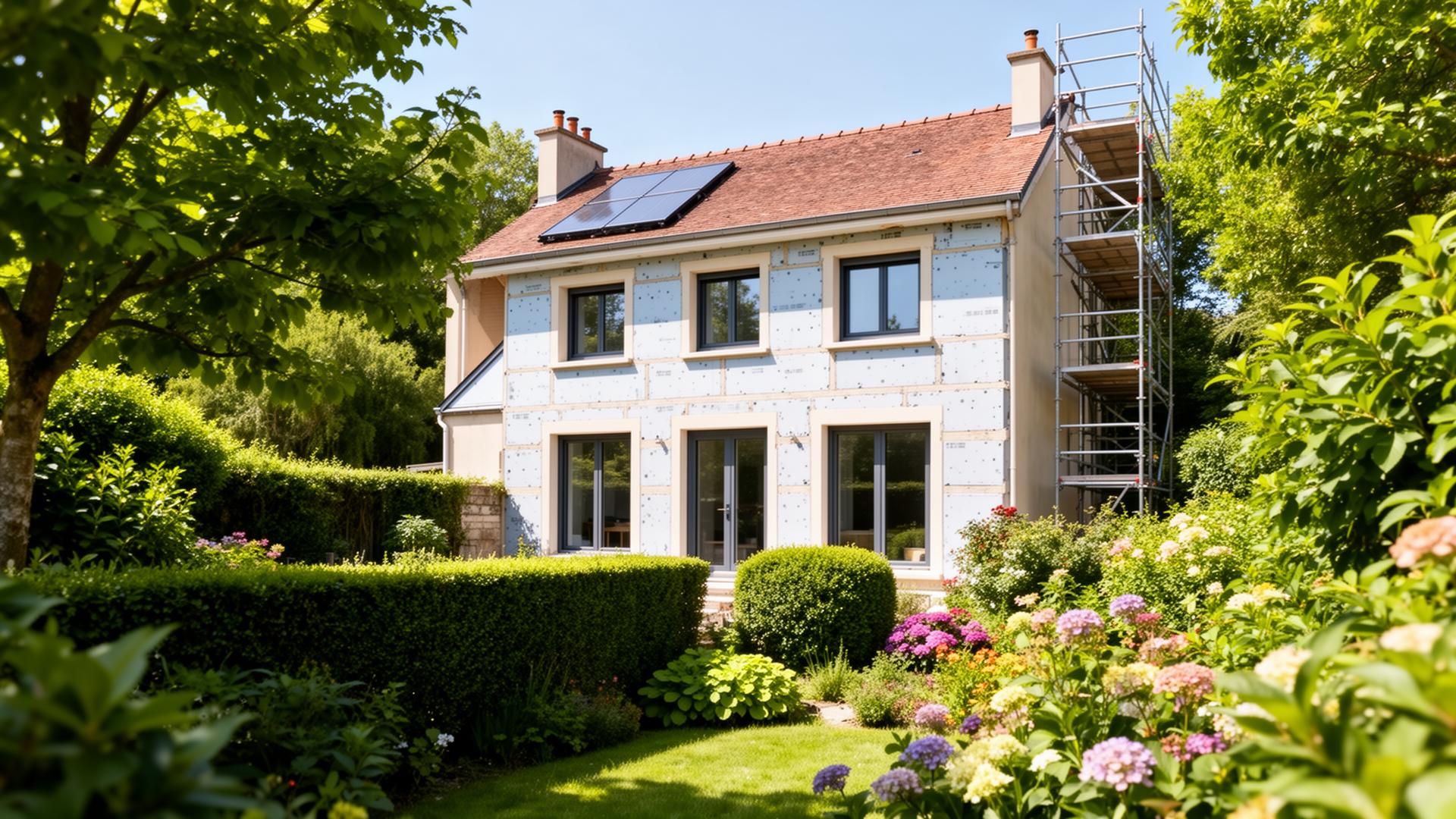 Maison en cours de rénovation énergétique avec isolation par l'extérieur
